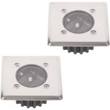 2er-Set LED-Solar-Bodeneinbaustrahler – Quadratisch – 8,5 x 8,5 cm – Edelstahl – 2 Einbaustrahler – IP44