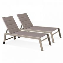 Oviala - 2er-Set Sonnenliege aus Holz und Textylen Taupe