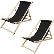 Ecd Germany - 2er Set Liegestuhl klappbar, Schwarz, Holz, verstellbare Rückenlehne, 3 Positionen, bis 120 kg, Sonnenliege Gartenliege Strandliege