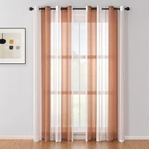 2er-Set Voile Gardinen Vorhang Halbtransparent Streifen Stores Schals mit Ösenschal Moderner Wohnstil für Dekoration Wohnzimmer Schlafzimmer - Curry
