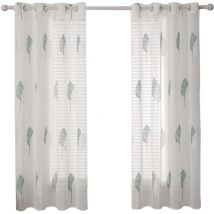 Vorhänge mit Blätter Muster, Stickerei Vorhang Transparent, Dekoration Ösen Gardinen Für Wohnzimmer, Vorhang Kurz Fenster, 2er Set Modern
