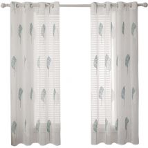 Vorhänge mit Blätter Muster, Stickerei Vorhang Transparent, Dekoration Ösen Gardinen Für Wohnzimmer, Vorhang Kurz Fenster, 2er Set Modern