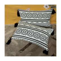 2er-Set weiß/schwarze Kissenbezüge 30x50cm, dekorativer Sofakissenbezug aus Samt mit Quaste, ohne Füllung, mit verstecktem Reißverschluss, für Auto,