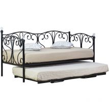 2ft6 Metal Day Bed With Trundle in Black