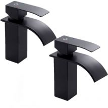 Cecipa - 2PCS noir Robinet de Lavabo en Cascade Mitigeur en Laiton pour Salle de Bain Design Moderne