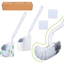 2Pack Brosse Toilette et Support, Brosse wc Salle de Bain et wc à Manche Long Plastique, Balayette wc avec des Poils Solides pour Le Ménage des