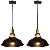 2pc Industrielle Hängende Deckenleuchte E27 Metall Eisen Pendelleuchte Für Küche Wohnzimmer-schwarz