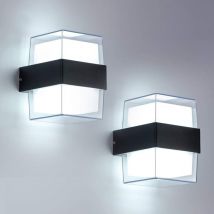Choyclit - 2pcs 12W led Applique Murale Exterieur 6000K Blanc Froid Luminaire applique murale IP65 Acrylique 960LM Pour jardins, patios, murs