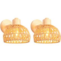 2PCS 20CM Applique Murale Intérieure Lampe Murale Réglable en Bois et Rotin Rétro E27 Luminaire Applique Vintage pour Chambre Salon