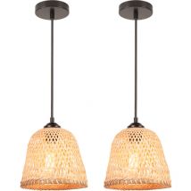Norcks - 2PCS) 20CM Lustre En Bambou Lampe De Plafond Rétro Moderne Luminaire Plafonnier D'Intérieur