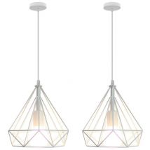 Norcks - 2PCS 25CM Diamond Pendant Light Retro Pendant Lights Industrial Metal Chandelier Antique Vintage Ceiling Lights White