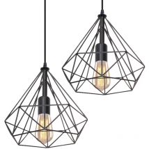 Norcks - 2PCS Antique 25CM Diamond Pendant Light Retro Pendant Lights Black Industrial Metal Chandelier Vintage Ceiling Lights