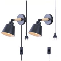 Norcks - 2PCS Aplique De Pared Moderno, Aplique De Pared Retro Minimalista, Lámpara De Pared Interior Negra Para Dormitorio, Pasillo E27 (Con Enchufe)