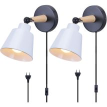 2PCS Applique Murale Moderne Applique Murale Rétro Minimaliste Blanc Lampe Murale D'Intérieur Nordique E27 (Avec Prise Euro)