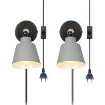 2PCS Applique Murale Moderne Applique Murale Rétro Minimaliste Gris Lampe Murale D'Intérieur Nordique E27 (Avec Prise Euro)