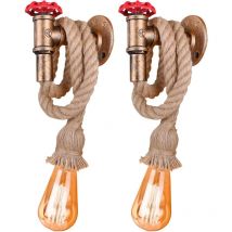 2PCS Applique Murale Vintage Lampe Murale Rétro Antique Applique Murale En Corde De Chanvre