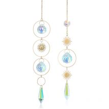 2PCS Attrape-Soleils Capteur de Soleil Cristal Décoration avec Pendentif Soleil à Suspendre en Verre K9 Clair Pendentif Décoration de Maison Fenêtre