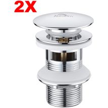 Auralum - 2pcs Tapones De Desagüe Con Rebosadero Lavabo Válvula Pop-up Válvula Desagüe Universal Click-clack Cromado