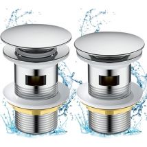 2pcs Bonde de Lavabo Pop-up, Bouchon Lavabo Salle de Bain avec Trop Plein, Chromé