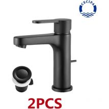 Cecipa - 2PCS Wasserhahn Bad mit Zugstangen, Badarmatur Waschtischarmatur Waschbecken Armature Höhe 112 mm, Schwarz