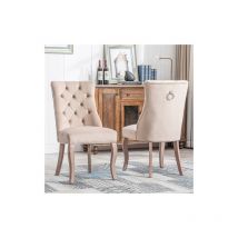 Ekasn - 2PCS Chaise salle ̈¤ manger en velours en bois massif beige