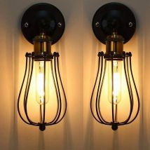 Axhup - Vintage Wall Lighting Fitting, Retro Industrial Wall Lamp with Adjustable Arm, Wire Metal Cage Wall Sconces Fixture (2X Black)
