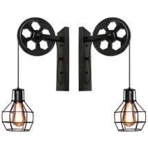 Stoex - 2X Vintage Wall Lights Creative Retro Industrial Wall Sconce Pulley Wall Light For Loft Aisle Corridor E27, Black