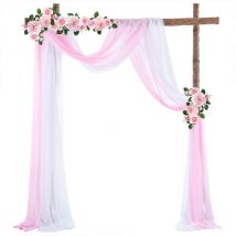 2pcs Draperie Élastique En Mousseline De Soie Pour La Décoration De Mariage Rideau De Gaze En Tissu De Fond De Scène, Blanc + Rose, 70x550cm
