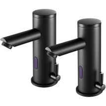 2pcs Elektronische Infrarot-wasserhahn Kalt- Und Warmwasser Automatische Mischbatterie Messing Schwarz Automatische Waschbeckenarmatur Für Badezimmer