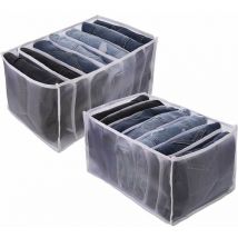 2PCS Grand Organisateur Tiroir Vetement, Boite Pliable Rangement Jeans à 7 Compartiments, Organiseur Tiroir Commode en Maille Lavable pour Jeans