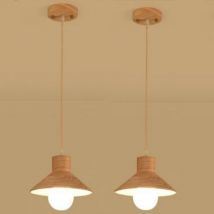 Wottes - Lampadario a Sospensione Moderno Lampada da Soffitto in Legno Plafoniera Interni per Camera da Letto Soggiorno Ø20CM 2 Pezzi