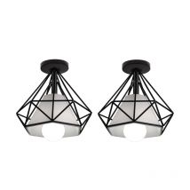 2PCS Lámpara De Techo Forma De Diamante Lustre Moderna Creativo Simple Ø20CM Para Restaurante Comedor Bar (Negro)