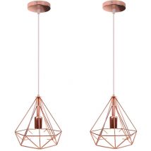 Norcks - 2PCS Lámparas De Colgar Contemporánea Oro Rosa Lámparas De Colgar Moderna Jaula Lámparas De Techo De Diamante Pantalla De Lámpara De Hierro