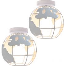 2PCS Lámparas De Techo Industrial Vintage Lustre Iron Metal Cage Lámparas De Colgar Retro Para Restaurante Dormitorio Oficina (Blanco) E27