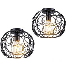 Norcks - 2PCS Lampe De Plafond Luminaire Cage Ronde Luminaire Plafonnier En Fer Métallique Plafonnier Rétro Vintage Pour Club Bar Café Noir