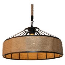 Lustre Suspension Industriel E27 Luminaire en Fer Corde de Chanvre pour Salon Cuisine Bar Café Loft 40cm