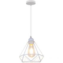 Lustre Suspension E27 20CM Cage Diamant en Métal Blanc Plafonnier Luminaire pour Couloir Escalier Chambre 1PCS