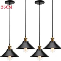 26cm Rétro Lustre Suspension Industrielle E27 Douille Noir Plafonnier Luminaire Ajustable Noir 4PCS