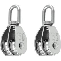 2PCS M20 Bloc de Poulie Double en Acier Inoxydable 304, Pivotant Double Poulie de Levage
