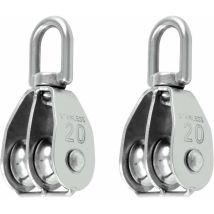2PCS M20 Bloc de Poulie Double en Acier Inoxydable 304 Pivotant Double Poulie de Levage npterbl