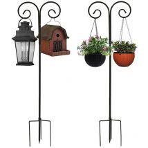 2PCS Mangeoire Oiseaux Exterieur sur Pied Station d'alimentation pour Oiseau 140-241cm Métal Crochets de Jardin pour Lanterne