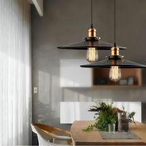 2PCS Métal Retro Lustre Suspension Industrielle Ø360mm Fer Noir Luminaire pour Cuisine Salon Salle à manger