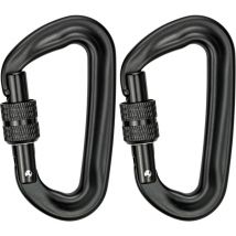 2PCS Mousqueton Escalade,Robustes Mousqueton Aluminium Mousqueton à Verrouillage en Forme de d pour Hamacs Balançoire de Yoga Camping(Noir)