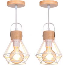 Norcks - 2PCS Plafones Retro Lámparas De Colgar Vintage Plafones De Interior Moderna Interiores Blanco Lámparas De Colgar De Madera De Metal
