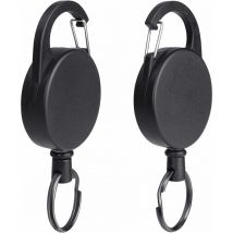 2PCS Porte-Clés Rétractable - Noir, Porte Badge Clef Retractable, Enrouleur Porte-Clés avec 60 cm de Fil D'acier, Porte-Badge Clés Rétractable pour