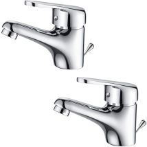 Auralum - 2PCS Robinet Mitigeur Lavabo avec Tirette de vidage Robinet Salle de Bain Monotrou Robinetterie Vasque Mitigeur Evier pour Salle de Bain