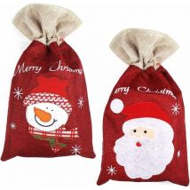 2Pcs Sacs Cadeaux de Noël avec Cordon de Serrage, Grands Sacs Cadeaux de Noël, Sacs en Toile de Jute pour Cadeaux, Sac Cadeau Réutilisable Tissu pour