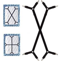 2pcs Sangles de Support de Drap de lit Longues réglables Pinces pour Drap de lit, Tendeurs réglables en Croix pour Drap-Housse, Compatibles avec Tous