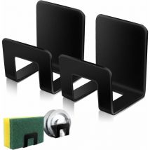 2Pcs Sponge Holders for Kitchen Sink,Premium SUS304 Stainless Steel Waterproof Sponge Holder Sink - Quick Drying Strong Adhesive Sponge Holder - Black