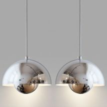 Modern Pendant Light Metal Ceiling Lamp Indoor Hanging Lamp Adjustable Chandelier Silver Lampshade Ø23CM 2Pcs